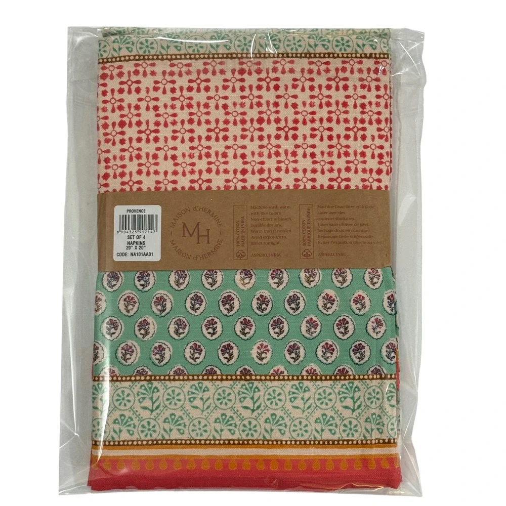 Maison d Hermine Cloth Napkins Set of 4 100% Cotton 20x20  Provence NEW V19